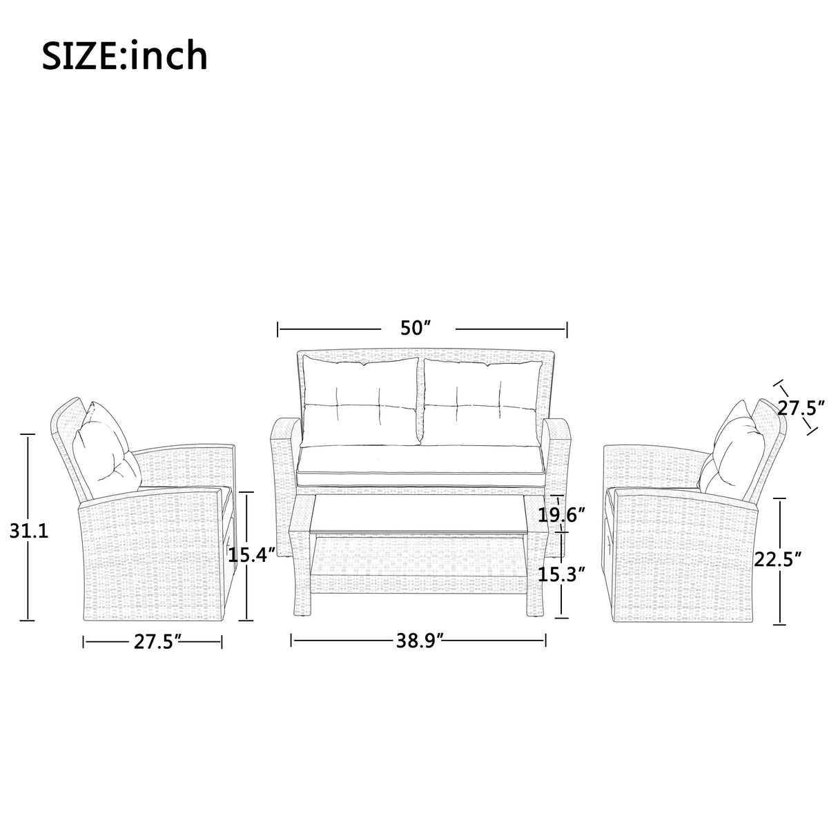 6 piece Tengbian Woven Rattan Outdoor Lounge Set