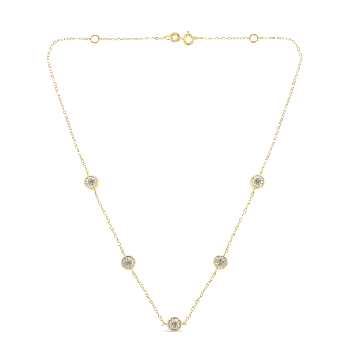Yellow Color Plated Sterling Silver Diamond Station Necklace (1/2 cttw, K-L Color, I2-I3 Clarity)