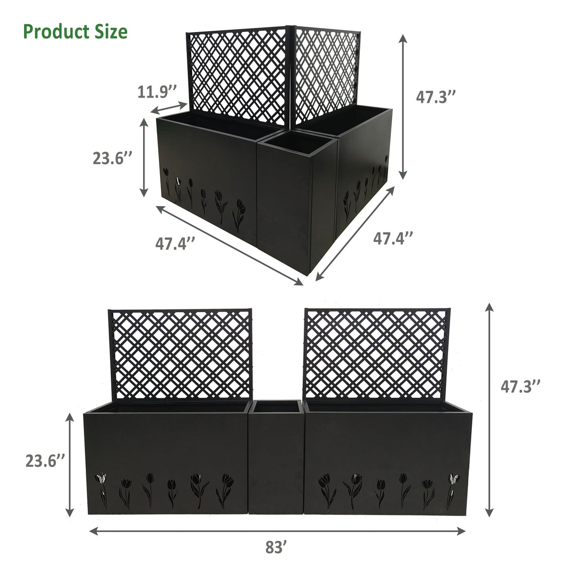 Metal Planter-Trellis Combo Set of 3
