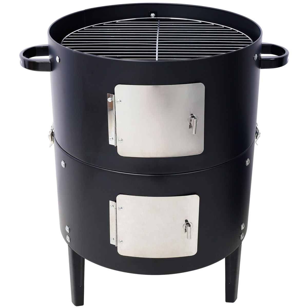 Heavy Duty Round Bbq Grill 17" Steel Charcoal Smoker For Outdoor Cooking - Black