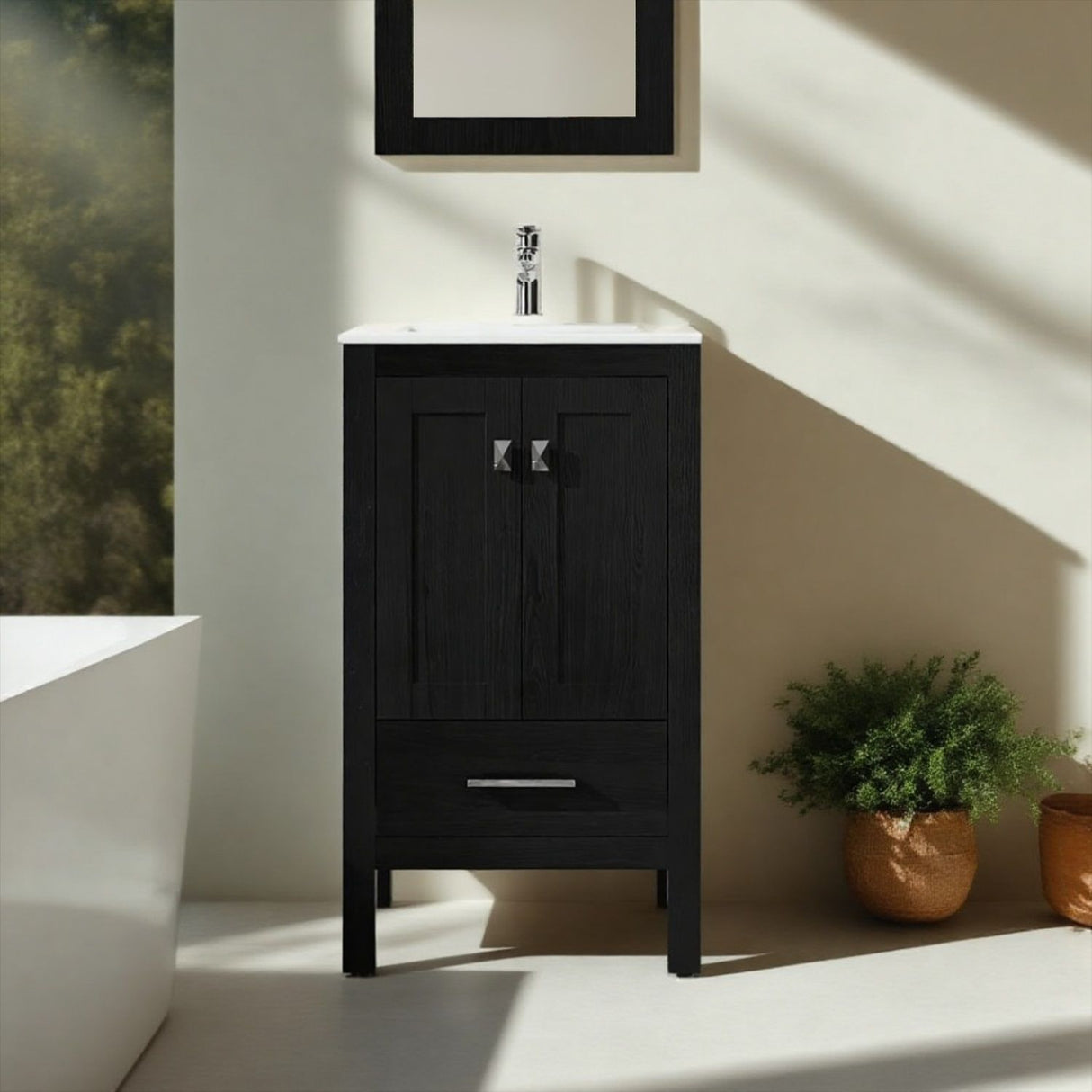 Goodyo Bathroom Vanity Sink Combo with Water-Grain Top - Black