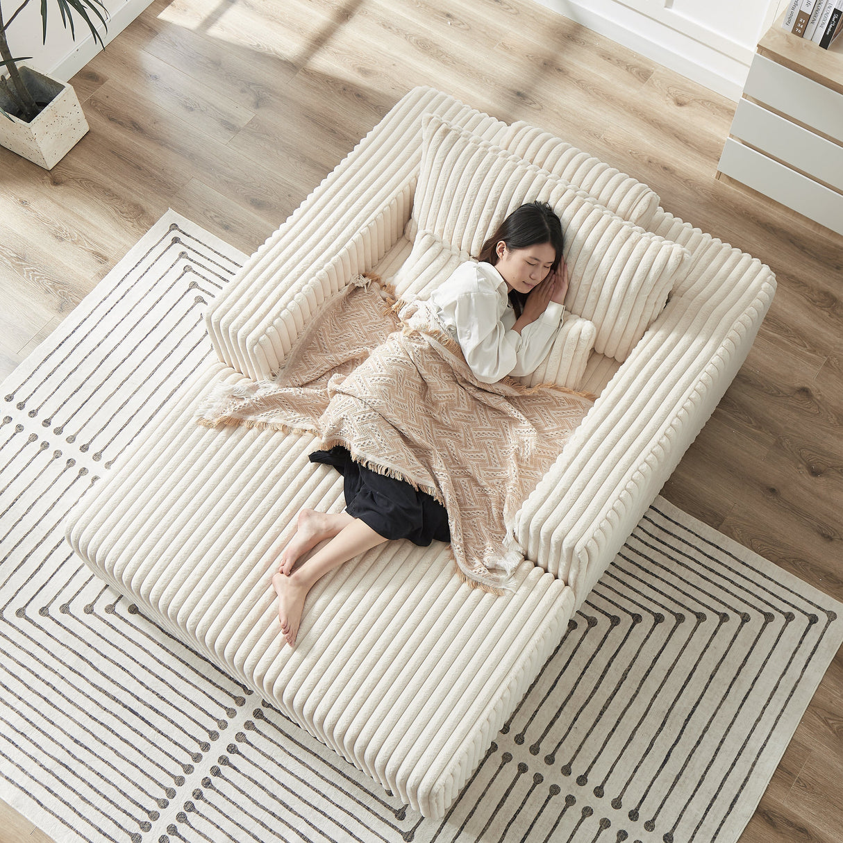 75-Inch Corduroy Sofa Lounge Chair with Removable Footrest