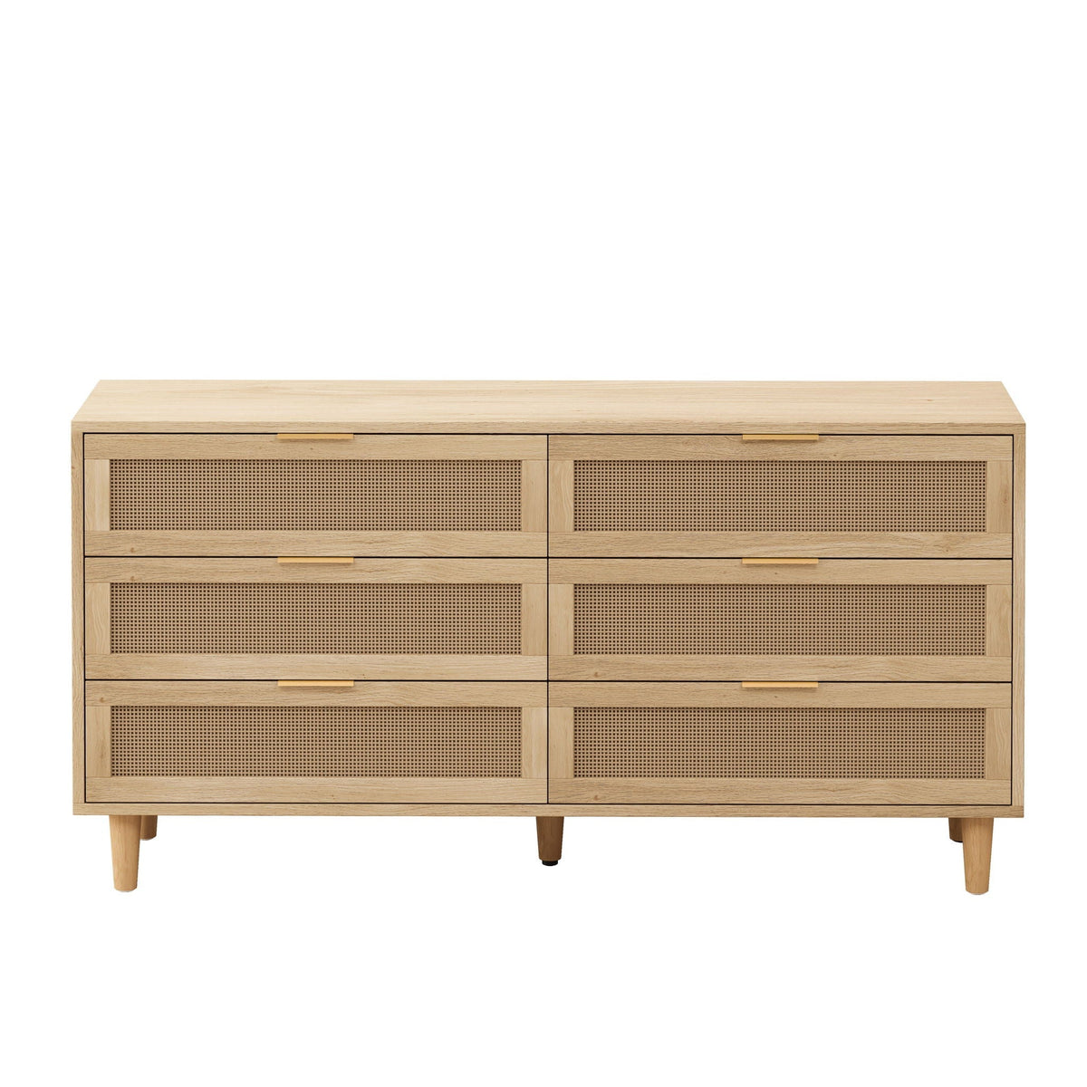 6 Drawer Storage Cabinet with Modern Rattan Drawers - Light Brown, Black, or White