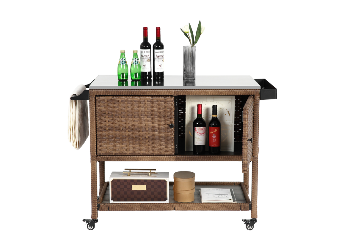 Outdoor Wicker Bar Cart