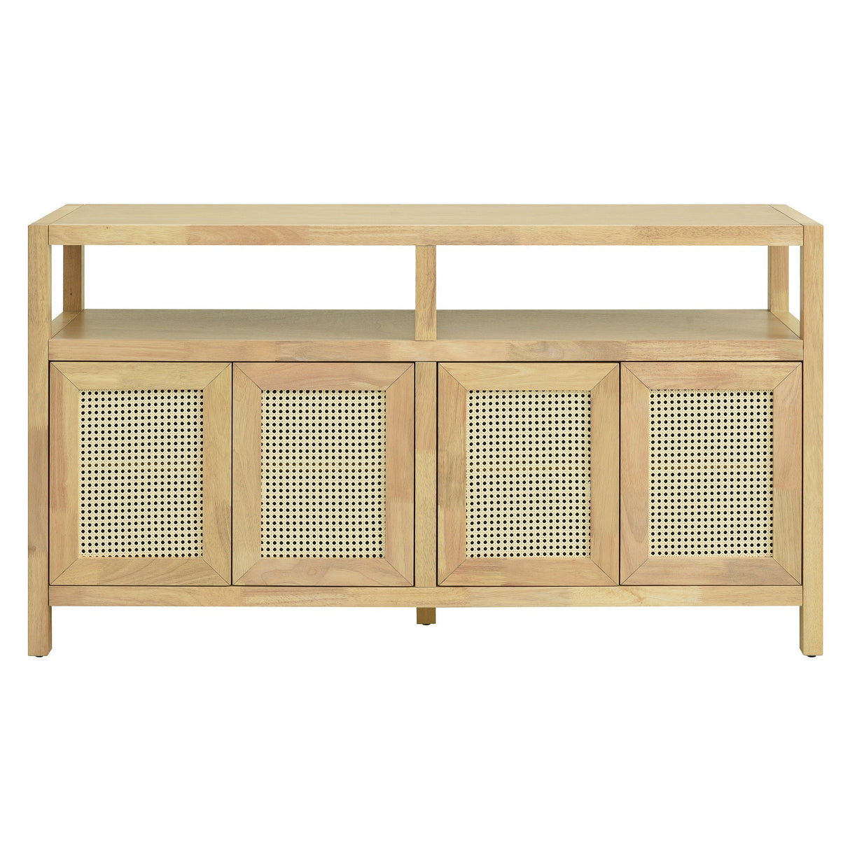Bohemian Style Rattan Buffet Storage Cabinet with Solid Wood Frame