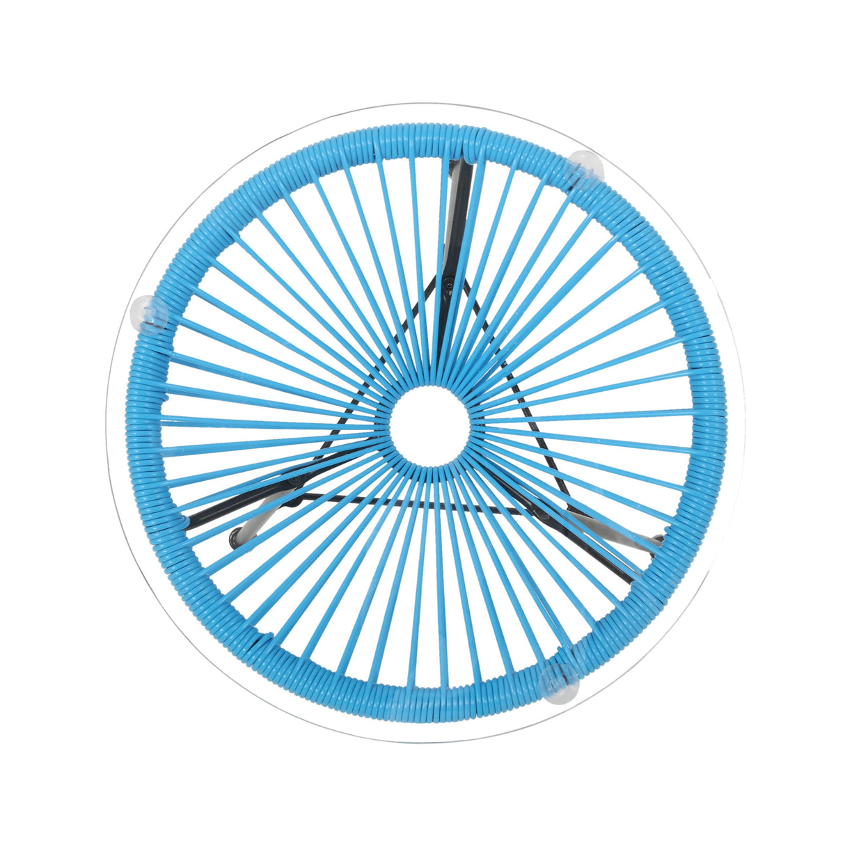 NUSA Modern Rattan Side Table with Tempered Glass Top in Blue