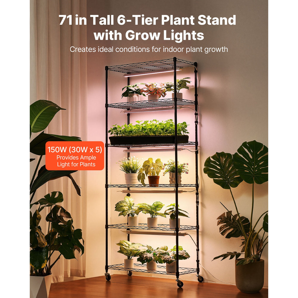 6-Tier Indoor Plant Shelf with Grow Light