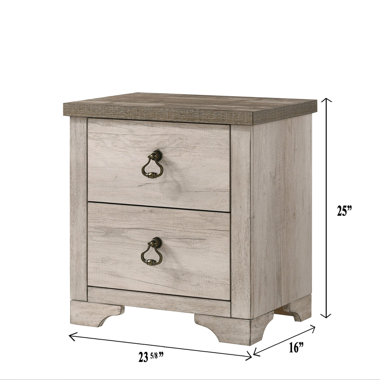 Cottage Style Distressed 2 Drawer Nightstand