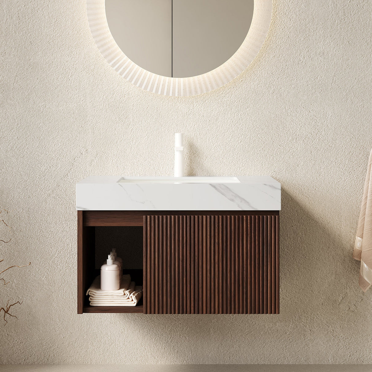 EIDEN 30" Bathroom Vanity & Sink, Floating Storage Cabinet, Carrara