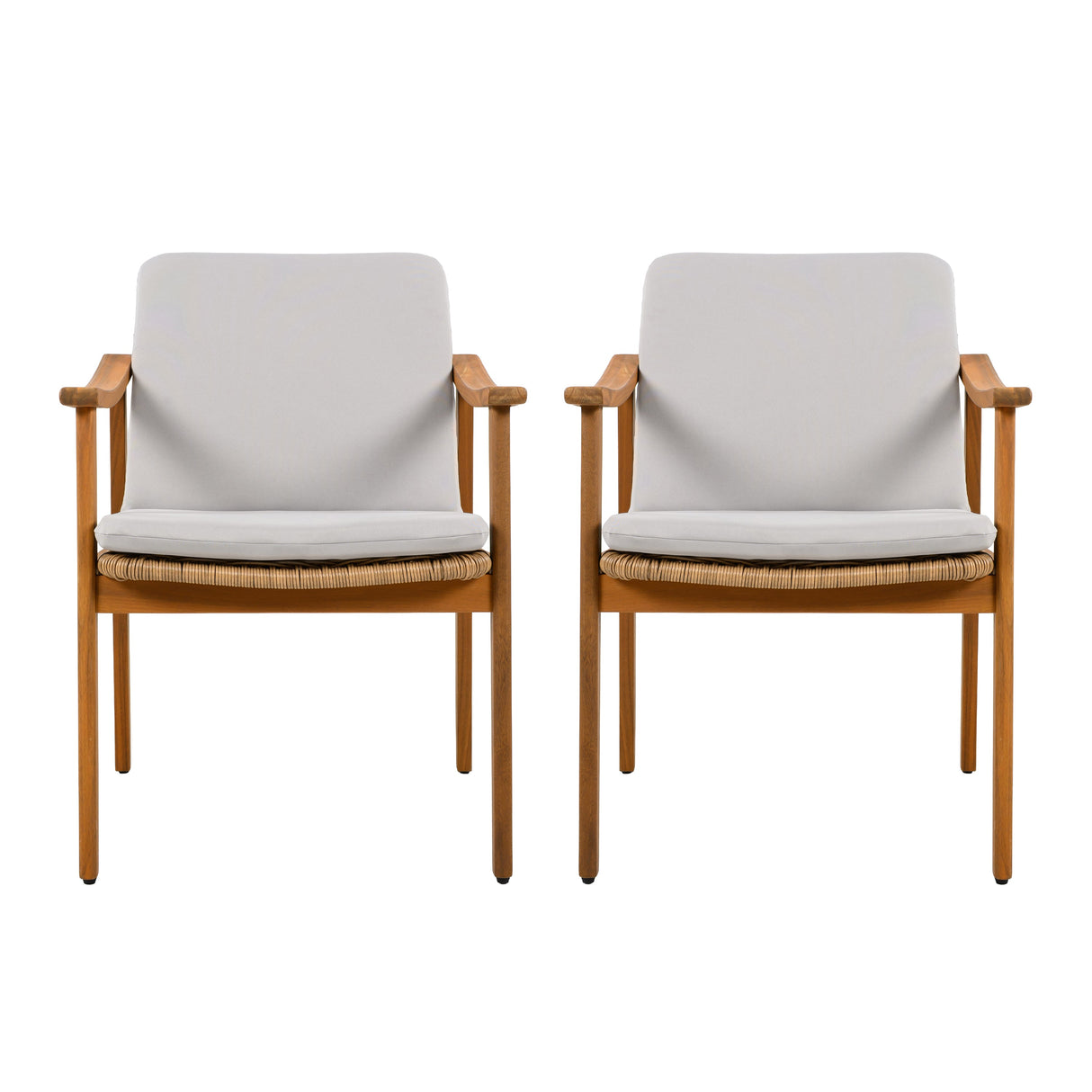 Outdoor Dining Chairs Set of 2, Teak Color Acacia Wood Frame