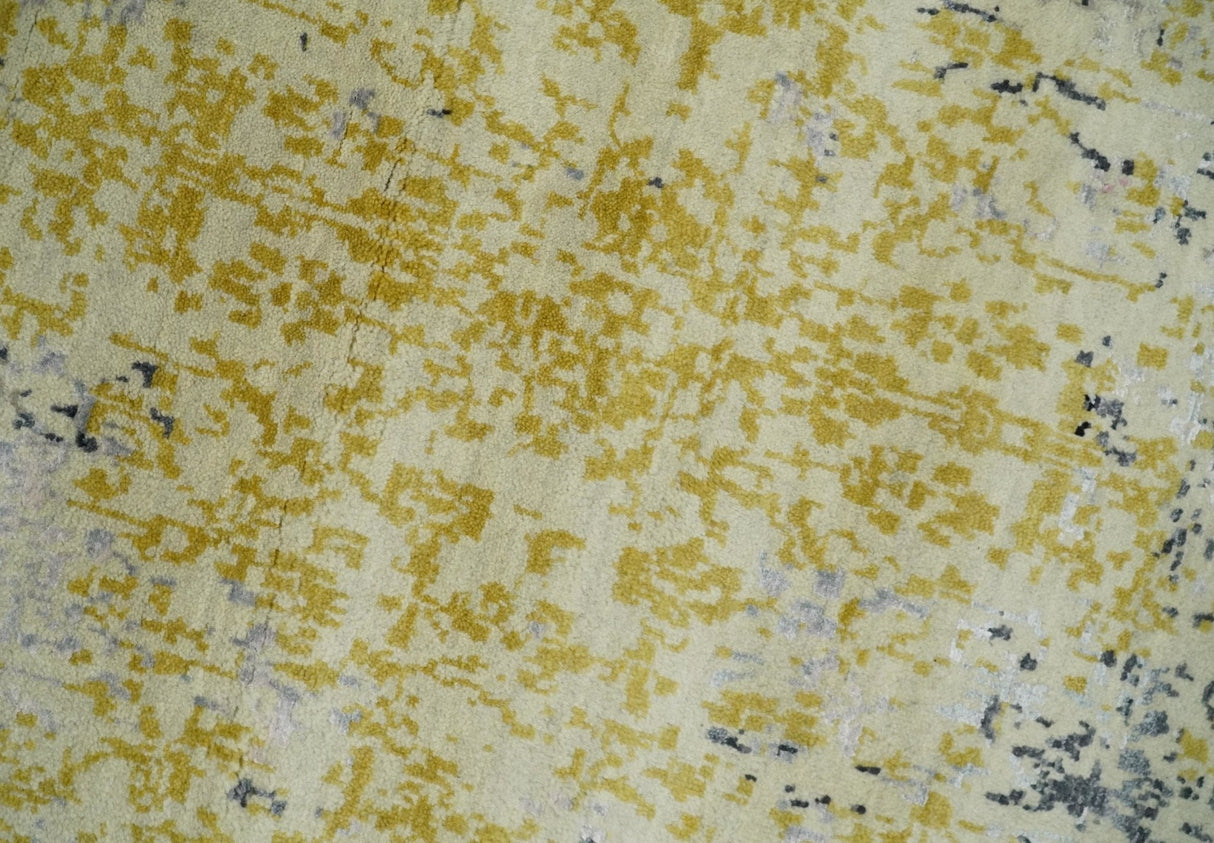 4x6 Fine Hand Knotted Gold, Gray and Ivory Modern Abstract Wool and SIlk Area Rug | AGR17