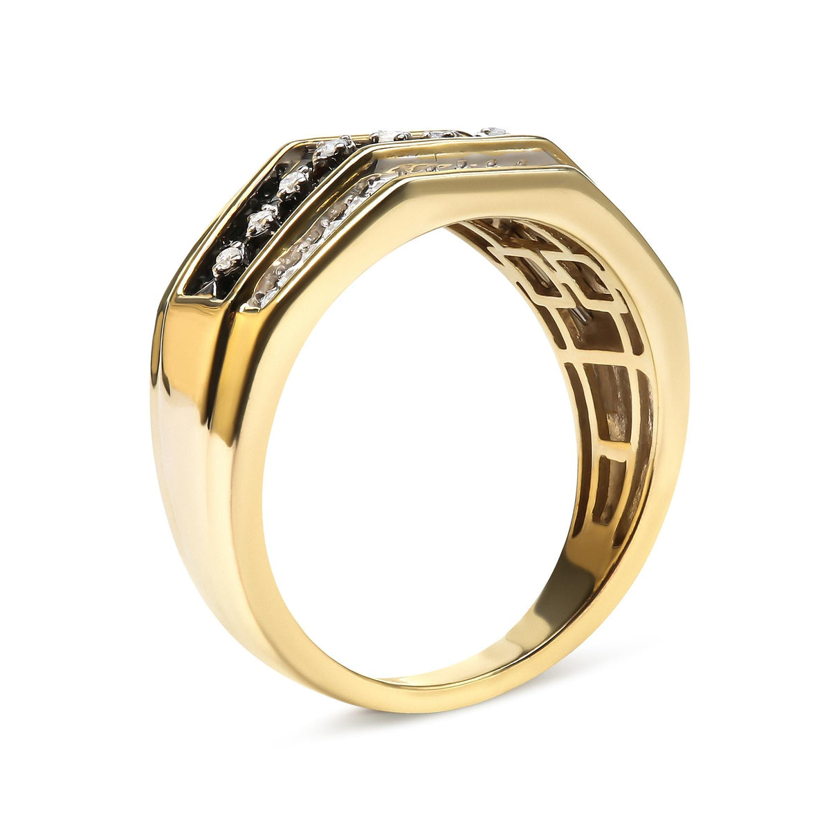 Men's 10K Yellow Gold 1-1/2 Cttw White and Black Diamond Geometric Cluster Ring