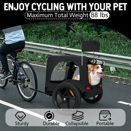 Outdoor-Heavy-Duty-Collapsible-Pet-Bike-Trailer-with-16-Inch-All-Terrain-Wheels-&-Universal-Hitch-Pet-Trailer