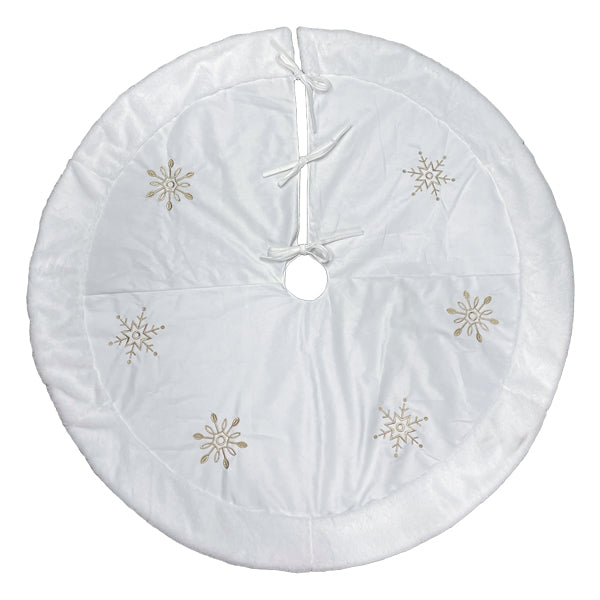 48" Ivory Snowflake Embroidered Tree Skirt with Faux Fur Trim
