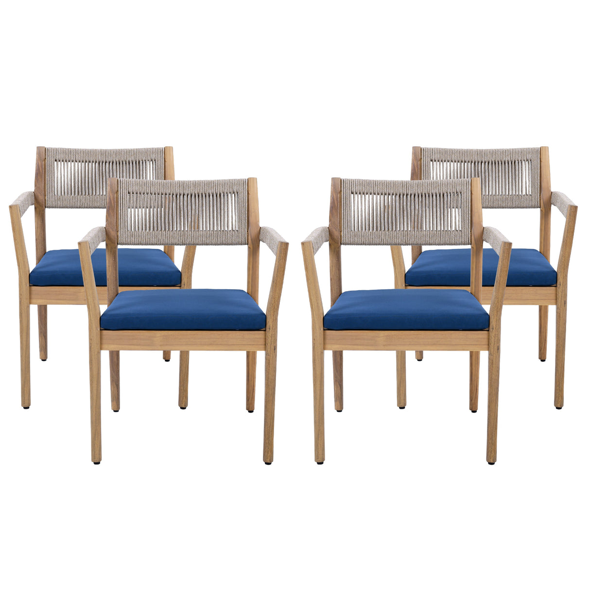 Braided Acacia Wood Outdoor Dining Chairs Set of 4
