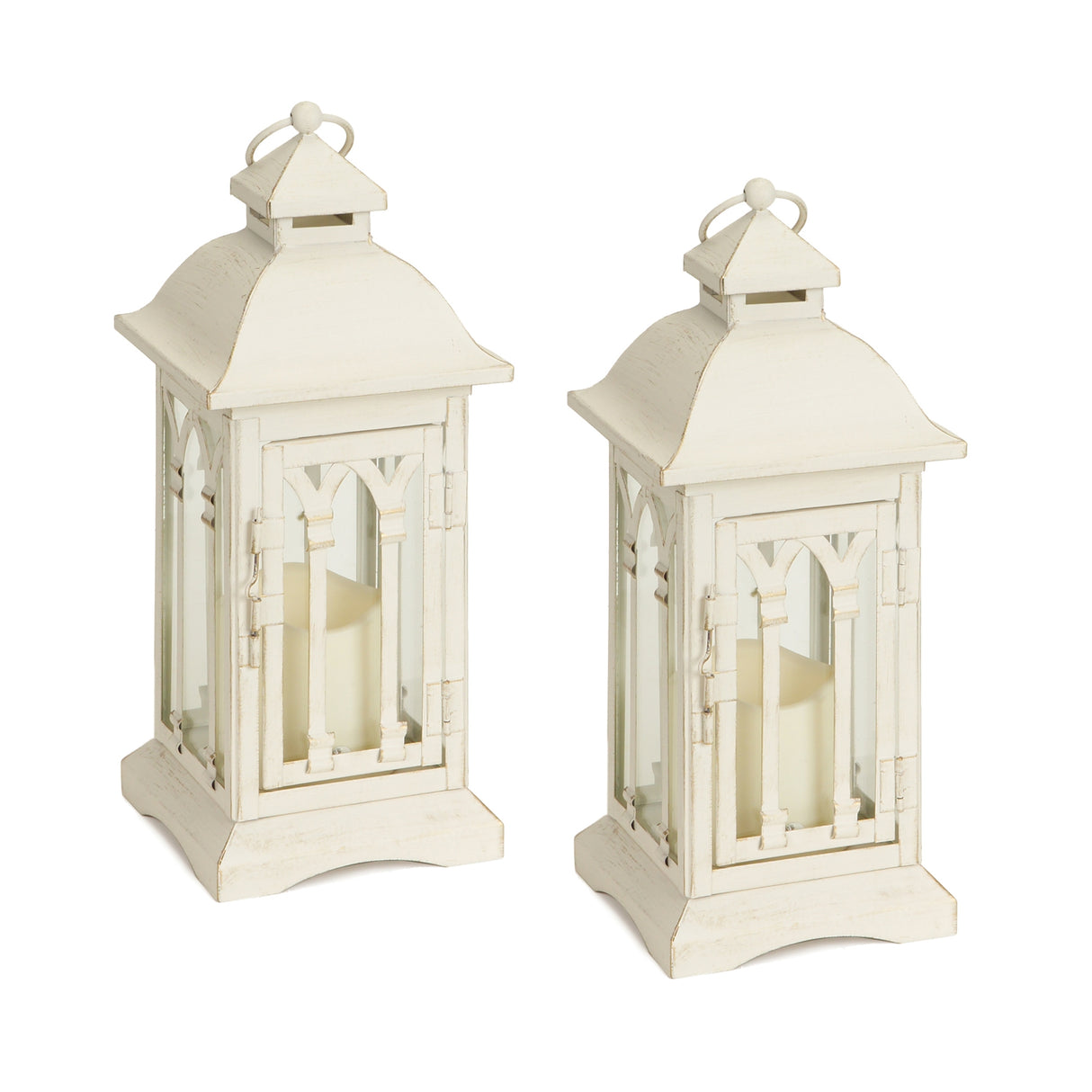 Ivory-Metal-Lantern-with-LED-Candle-(Set-of-2)-Outdoor-Lighting