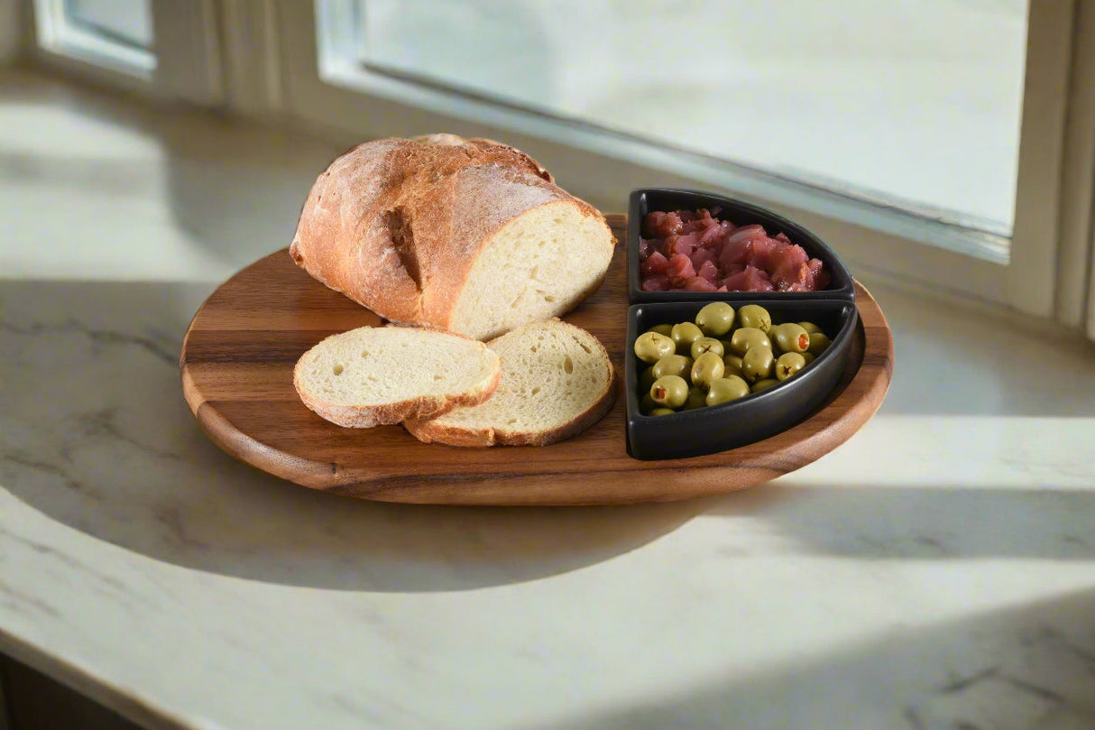 Charcuterie/-Serving-Tray-w/-2-black-triangular-ceramic-bowls-Serving-Tray