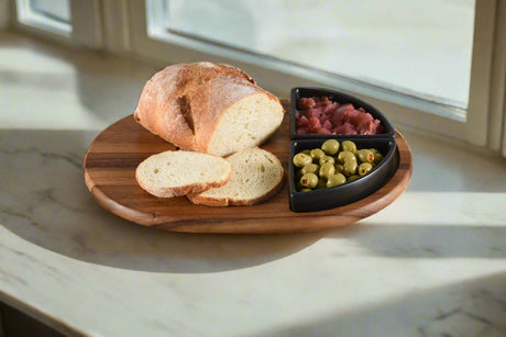Charcuterie/-Serving-Tray-w/-2-black-triangular-ceramic-bowls-Serving-Tray