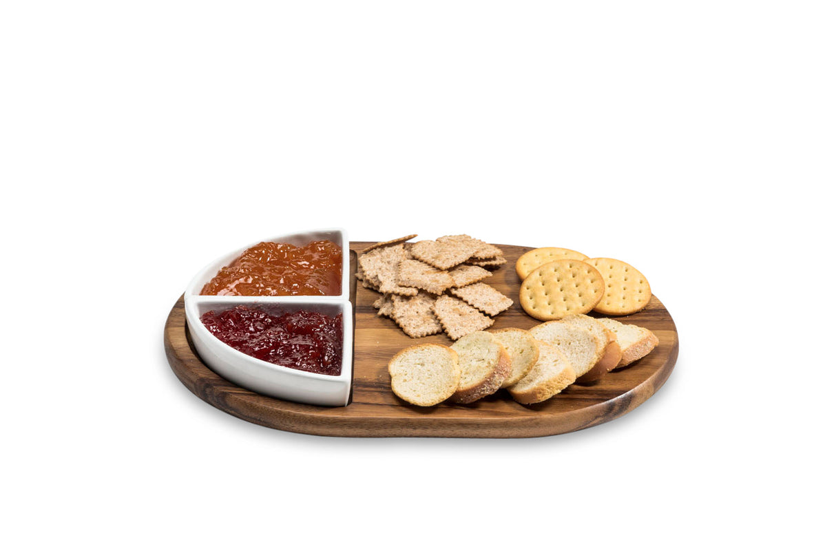 Charcuterie-/-Serving-Tray-w/-2-Triangular-Ceramic-Bowls-Serving-Tray