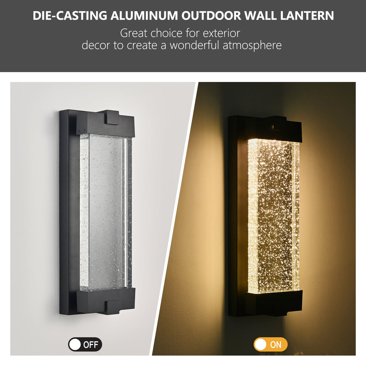 Black Aluminum Outdoor Wall Light with Bubble Crystal