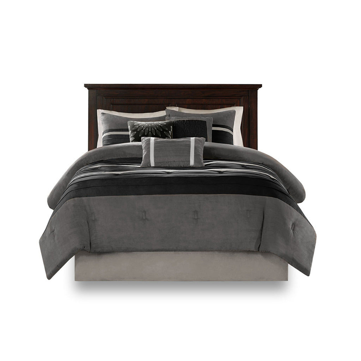 7 Piece Faux Suede Comforter Set - Black - King
