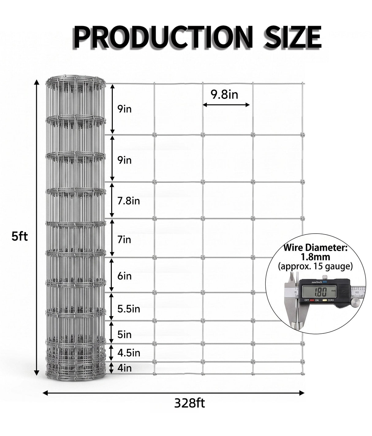 Farm Livestock Fence, 4.9FT x 328FT Galvanised Iron Wire