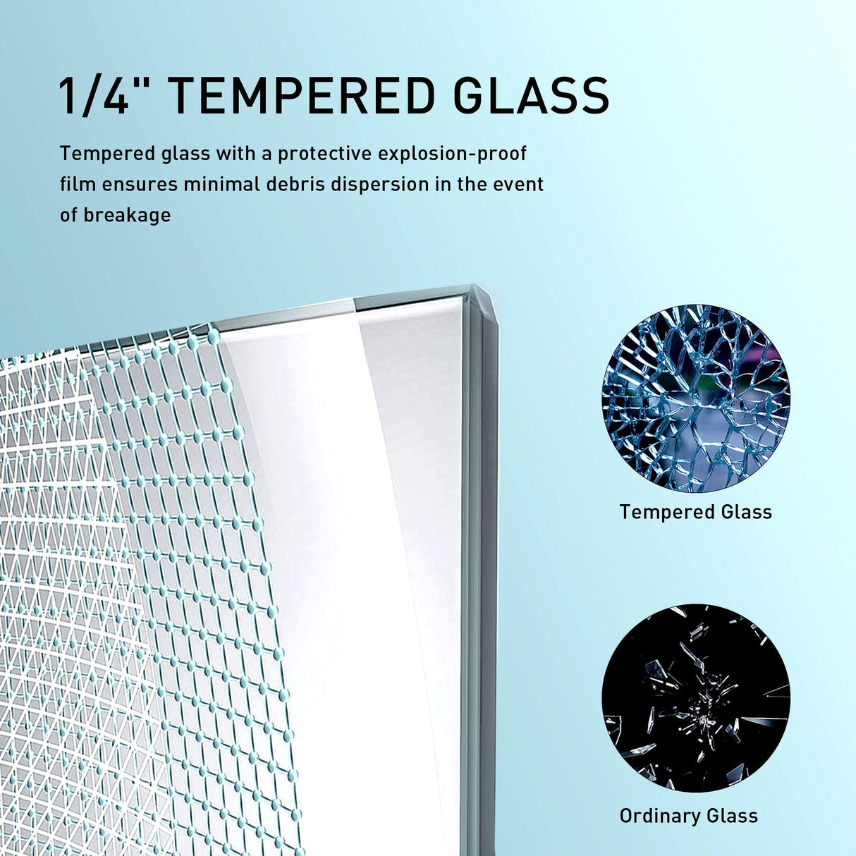 Frameless Soft-Closing Shower Door, 1/4" Tempered Glass Single Sliding