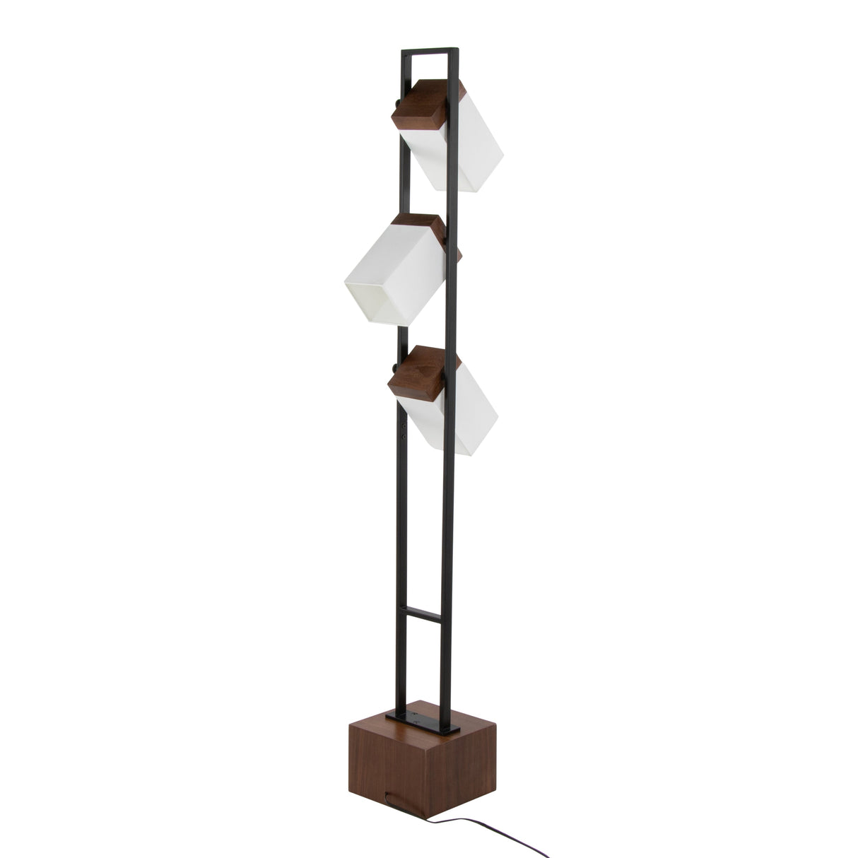 Bento 67.5' Contemporary Metal Floor Lamp in Black Metal and Walnut Wood with White Shade