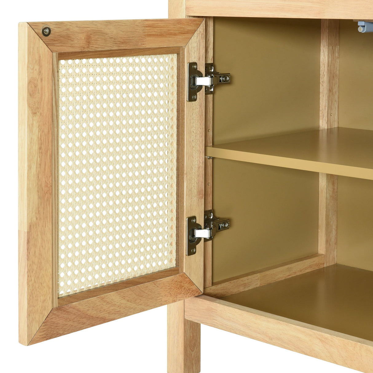 Bohemian Style Rattan Buffet Storage Cabinet with Solid Wood Frame