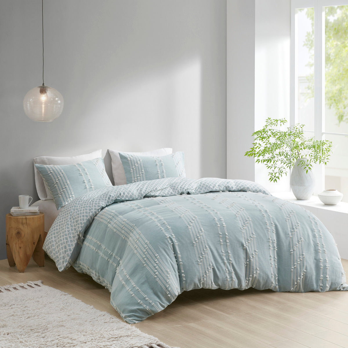 King/Cal King 3 Piece Cotton Jacquard Duvet Cover Set