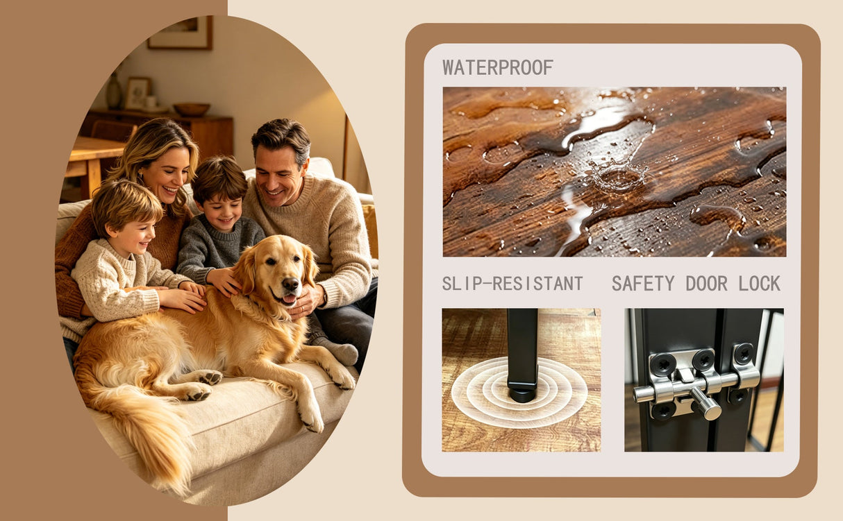 Vintage Wood Grain Dog Cage with Rotating Bowl
