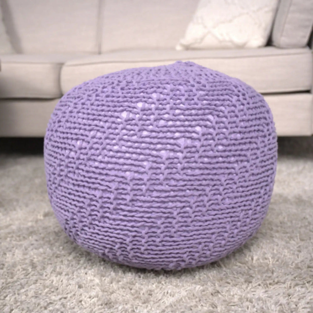 Bordeaux Knitted Cotton Round Pouf Ottoman