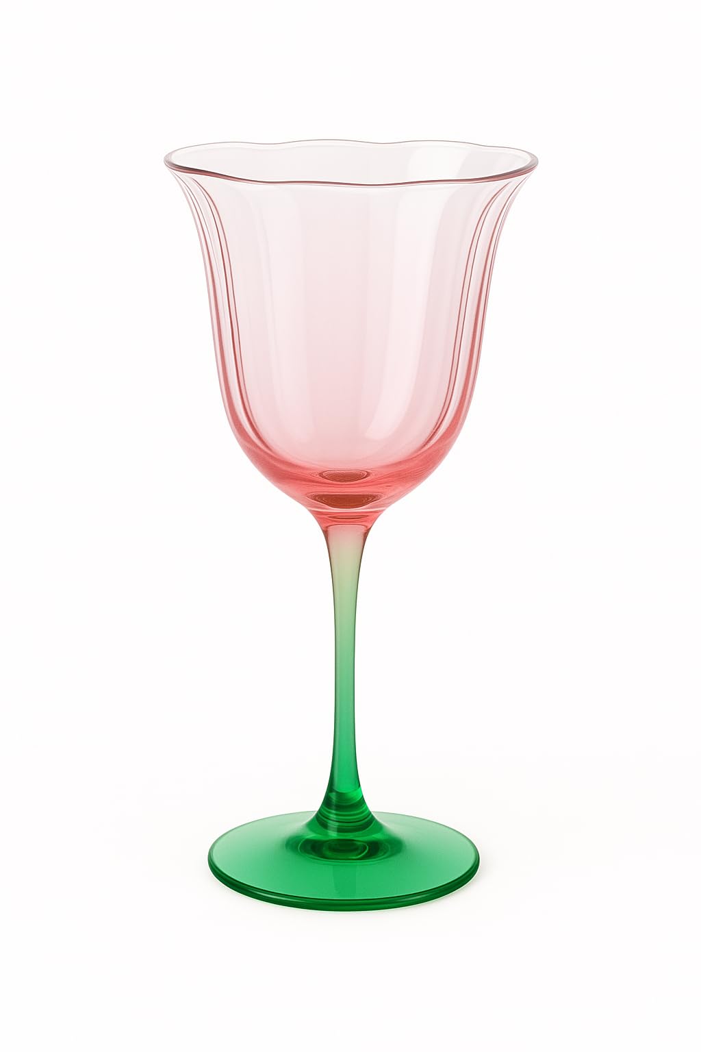 Khen Blossom Pink Tulip Wine Glasses Set of 2, Hand Blown Colored Crystal