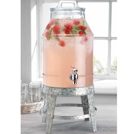 Farmhouse-Style-3-Gallon-Beverage-Dispenser-On-Galvanized-Stand-Bar-&-Beverage-Accessories