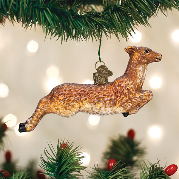Vintage Deer Ornament Blown Glass Mercury Finish