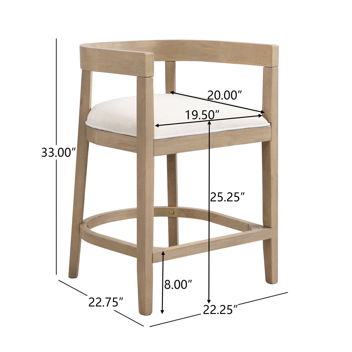 Modern Rubberwood Counter Stool Set of 2 with Upholstered Seats