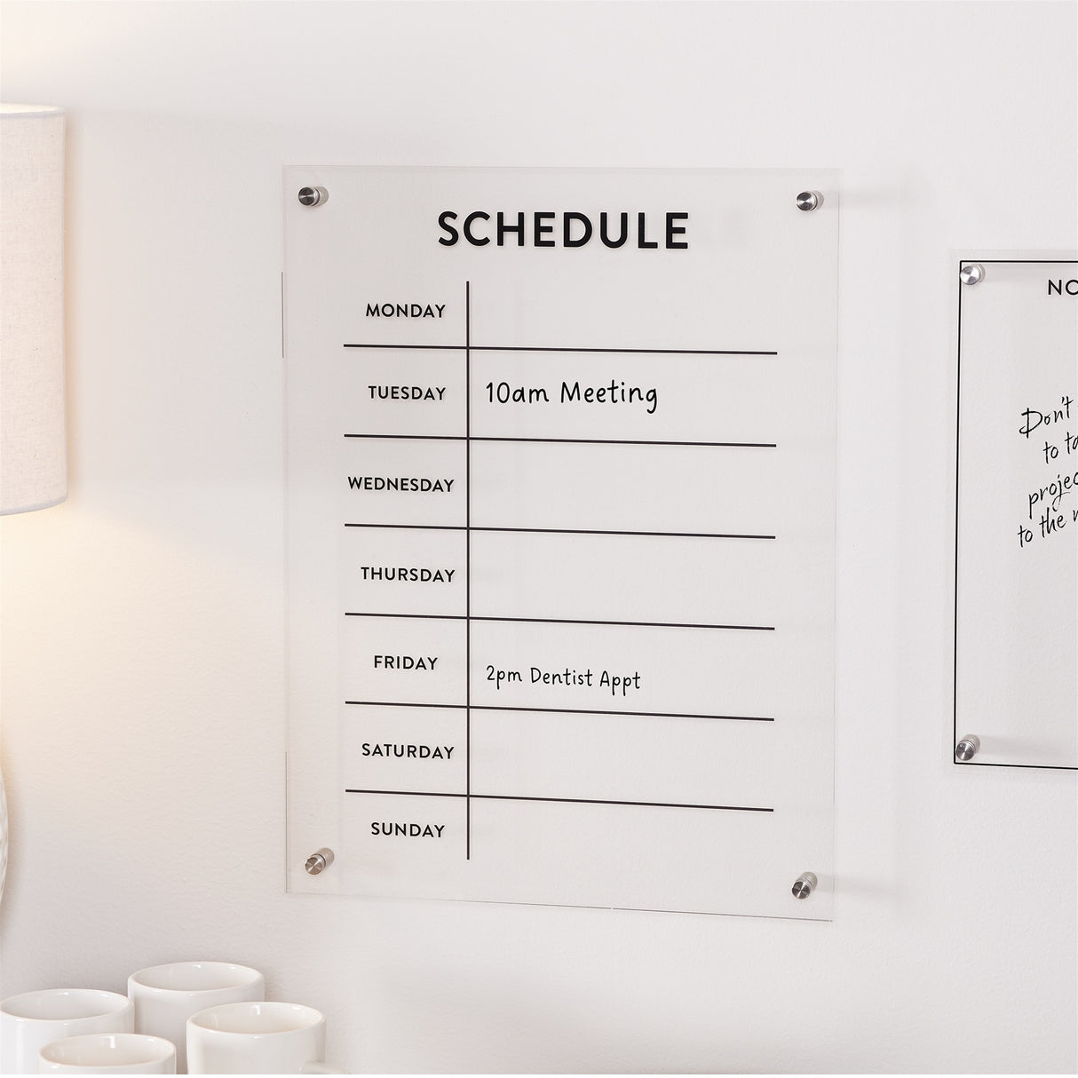 Acrylic dry erase weekly calender 19"h