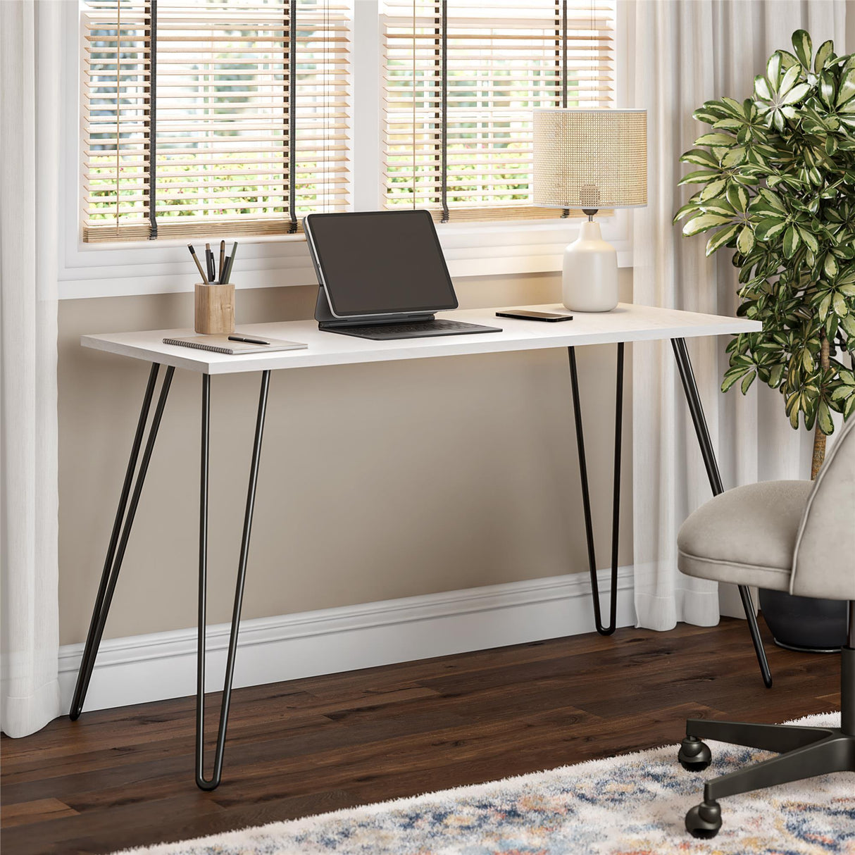 Writing Desk With Hairpin Legs For Study Or Work - White Oak