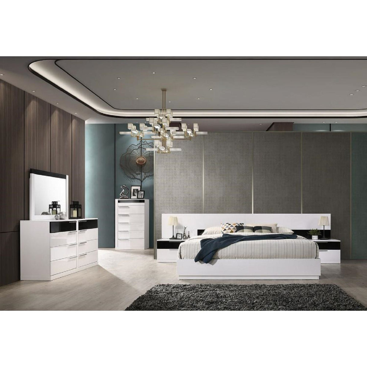 2 Drawer Nightstand, Bedside Table - White / Black