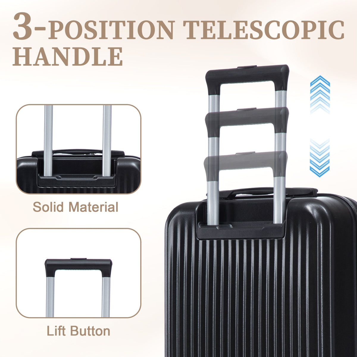 ABS Spinner Wheel Luggage Set with Cosmetic Case - Black
