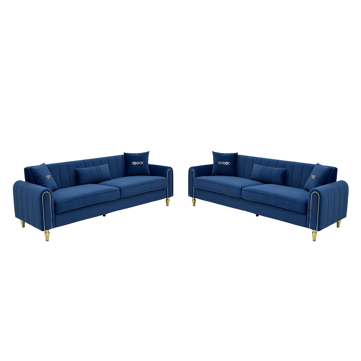 Vintage Blue Velvet 2-Piece Sofa Set