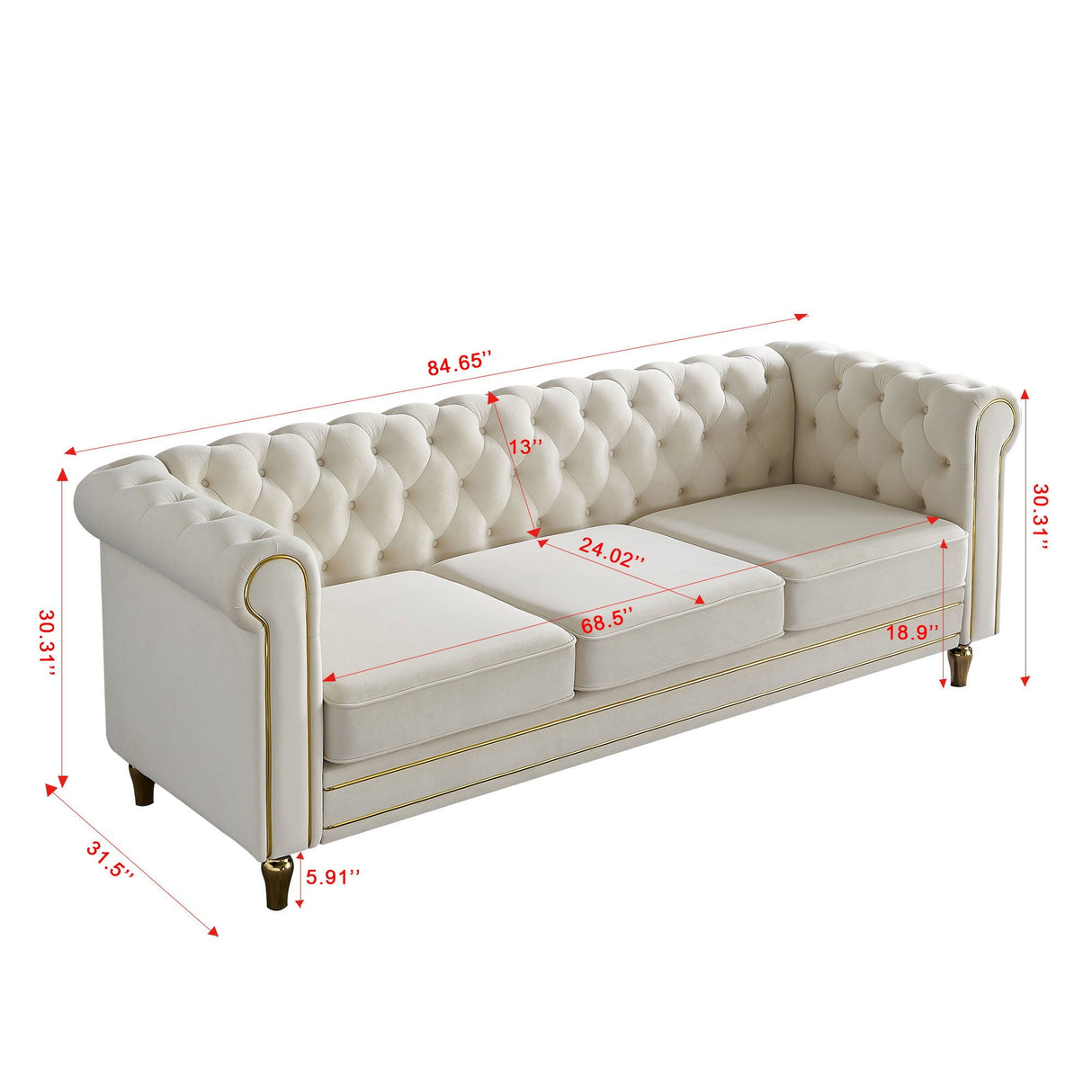 Chesterfield - Sofa 84.65" For Living Room