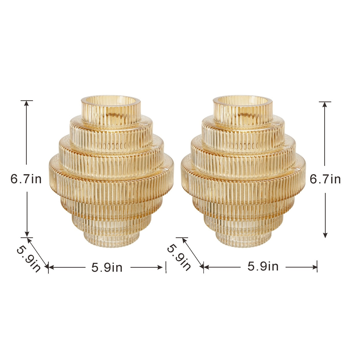 Tiered Geometric Amber Luster Glass Vase Set of 2 - Clear Amber