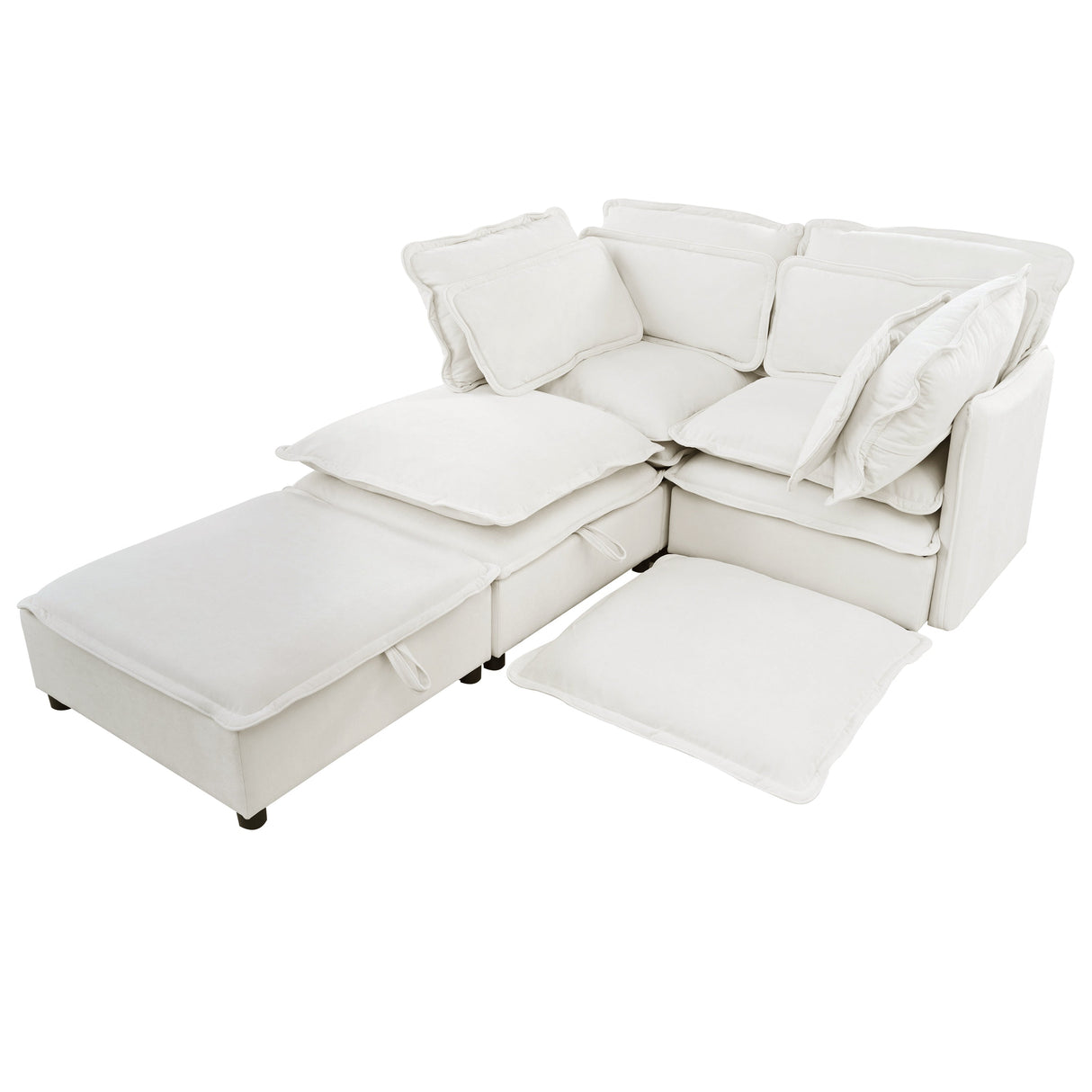 Double-Layer Cushion Modular Sofa 4-Seater with Storage Function