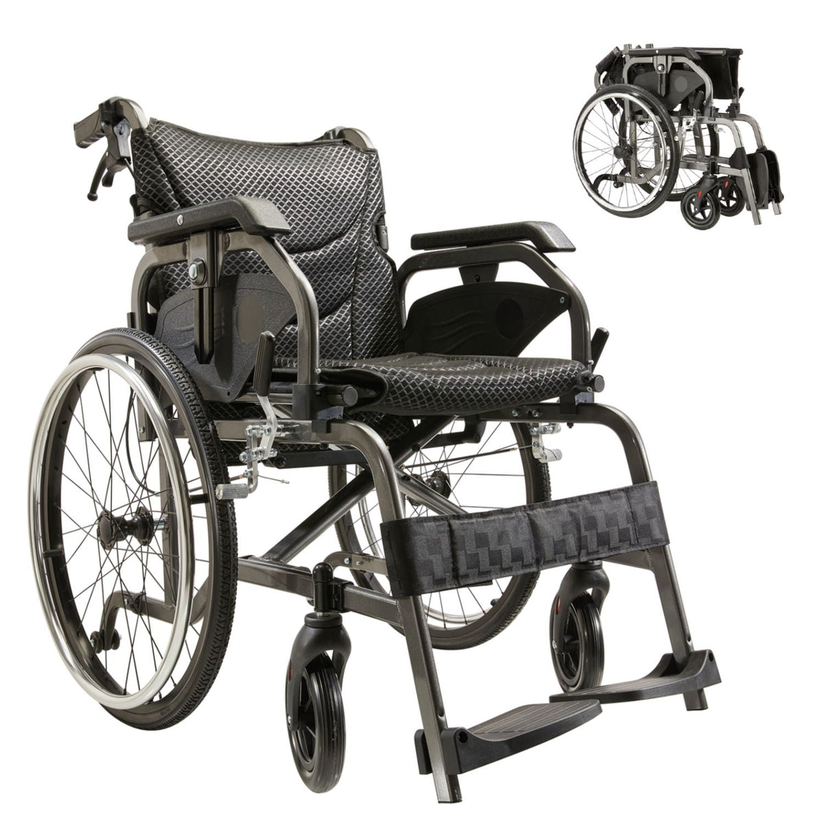 Premium Lightweight Foldable Transport Wheelchair for Adults with Double Brakes - Gold or Gray