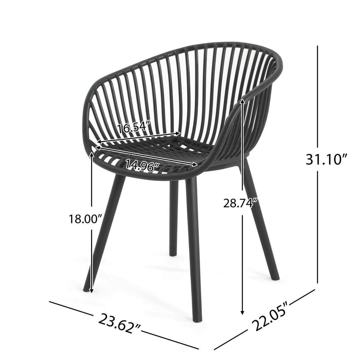 Modern Mykonos Outdoor Dining Chairs Set of 2 with Weather-Resistant Black Plastic Resin