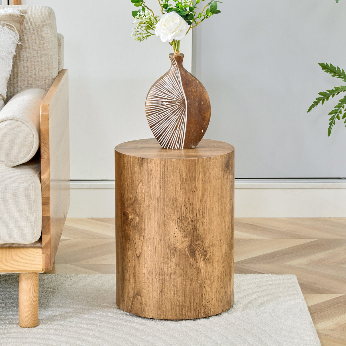 Simple Wood Grain Cylindrical Coffee Table