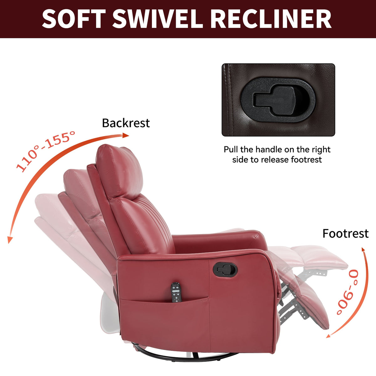 Red Faux Leather Recliner Chair with Heat & Massage - Swivel Rocker