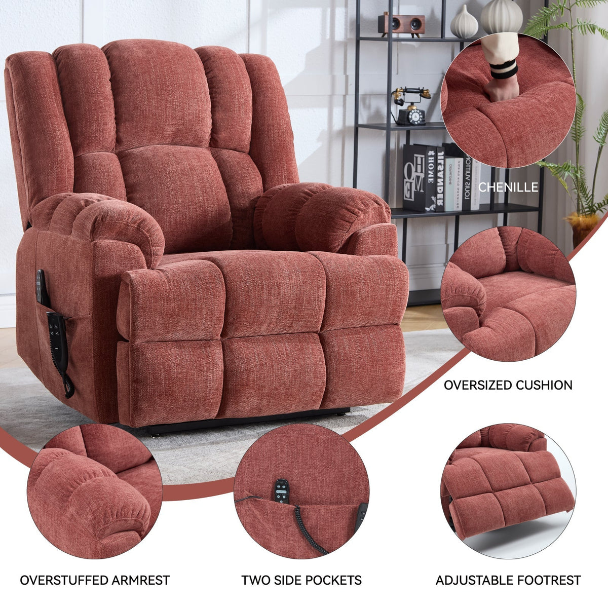 Dual Motor Heat Massage Electric Power Lift Recliner with Smooth Lift - Red or Blue