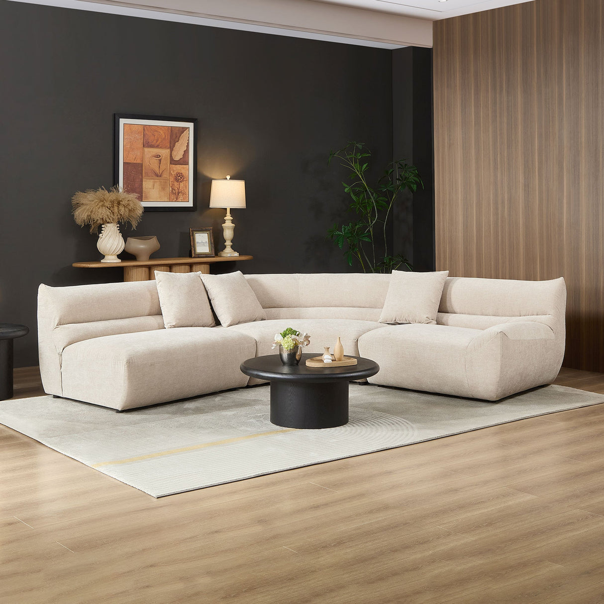 Modular Curved Sectional Sofa, 3-Piece Free-Form Configuration